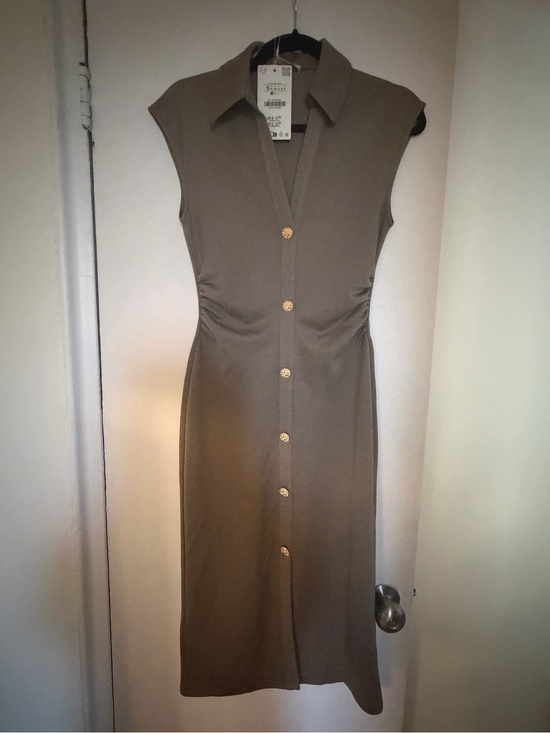 Zara Dresses & Skirts - Zara Sleeveless Olive Button-Front Shirt Dress NWT